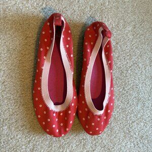 Gap Kids Girls Flat Dress Shoes Size 1 Red with Pink Polka Dot Canvas NWOT